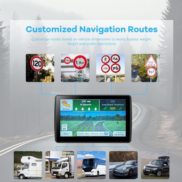 GPS Navigator for Car Truck RV, Latest 2024 Map 7 inch Touch Screen Car GPS, Support Voice Turn Direction Guidance/Speed and Red Light Warning/Custom Truck Routing (Black) - Image 2