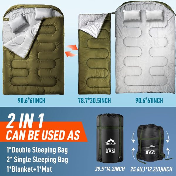 MEREZA Double Sleeping Bag for Adults Mens with Pillow, XL Queen Size Two Person Sleeping Bag for All Season Camping Hiking Backpacking 2 Person Sleeping Bags for Cold Weather & Warm - Image 5