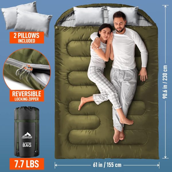 MEREZA Double Sleeping Bag for Adults Mens with Pillow, XL Queen Size Two Person Sleeping Bag for All Season Camping Hiking Backpacking 2 Person Sleeping Bags for Cold Weather & Warm - Image 6