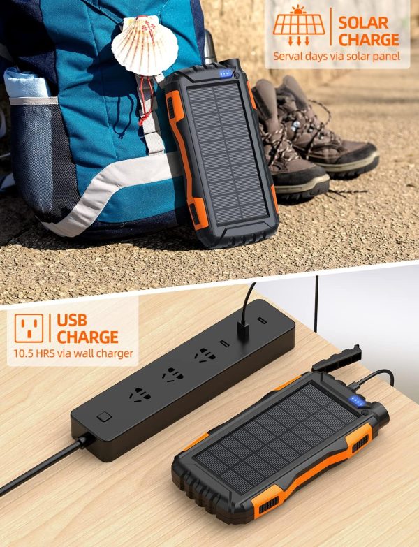 Power-Bank-Solar-Charger - 42800mAh Portable Charger,Solar Power Bank,External Battery Pack 5V3.1A Qc 3.0 Fast Charger Built-in Super Bright Flashlight (Orange) - Image 6