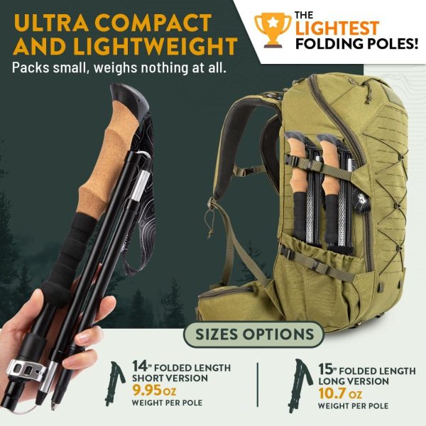 Premium Foldable Hiking Poles by USA Brand - Adjustable, Lightweight Trekking Poles Made of Aircraft Aluminum, Metal Flip Locks & Comfortable Real Cork and EVA Foam Grips - Image 2