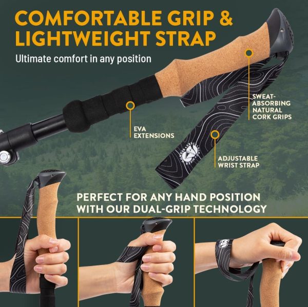 Premium Foldable Hiking Poles by USA Brand - Adjustable, Lightweight Trekking Poles Made of Aircraft Aluminum, Metal Flip Locks & Comfortable Real Cork and EVA Foam Grips - Image 5