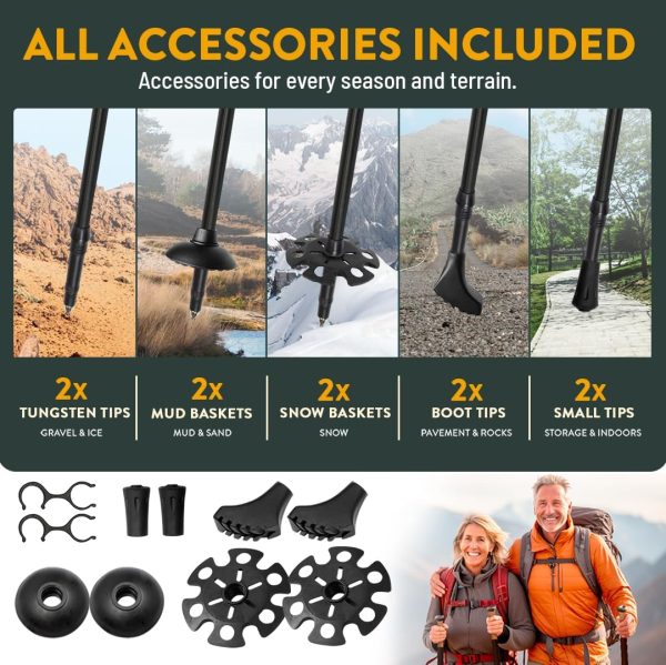 Premium Foldable Hiking Poles by USA Brand - Adjustable, Lightweight Trekking Poles Made of Aircraft Aluminum, Metal Flip Locks & Comfortable Real Cork and EVA Foam Grips - Image 8