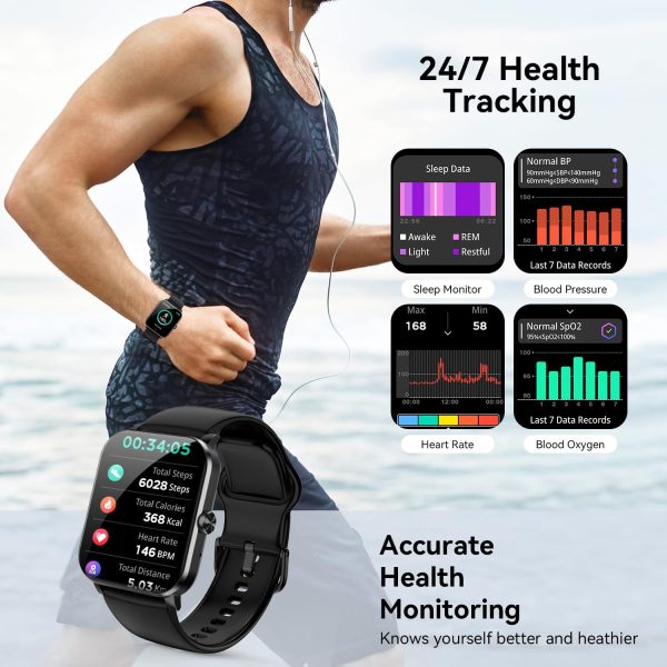 Smart Watch, 1.85" Smartwatch for Men Women (Answer/Make Call), 120+ Sport Modes Fitness Tracker, Heart Rate, Sleep Monitor, Pedometer, IP68 Waterproof, Activity Tracker for Android iOS (Black) - Image 4