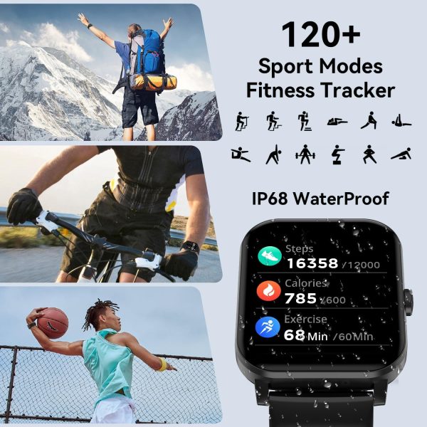 Smart Watch, 1.85" Smartwatch for Men Women (Answer/Make Call), 120+ Sport Modes Fitness Tracker, Heart Rate, Sleep Monitor, Pedometer, IP68 Waterproof, Activity Tracker for Android iOS (Black) - Image 5