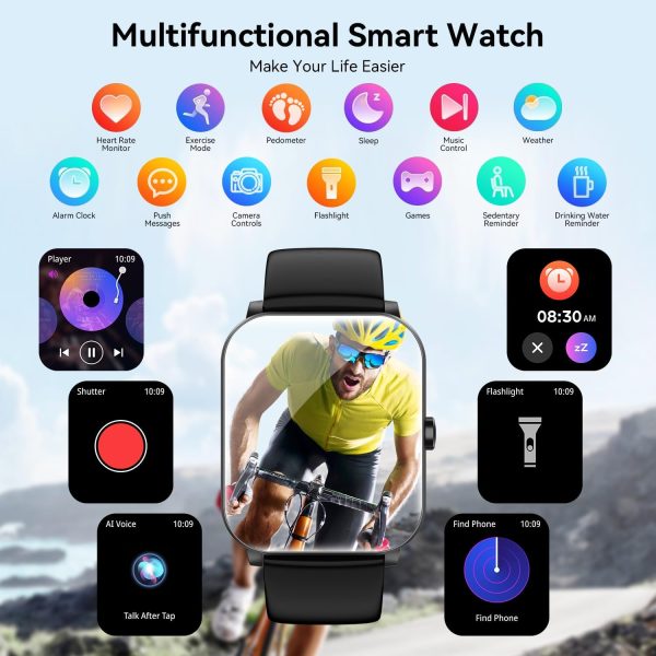 Smart Watch, 1.85" Smartwatch for Men Women (Answer/Make Call), 120+ Sport Modes Fitness Tracker, Heart Rate, Sleep Monitor, Pedometer, IP68 Waterproof, Activity Tracker for Android iOS (Black) - Image 6