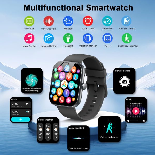 Smart Watch for Men Women (Answer/Make Call), 1.96" HD Fitness Watch with 112+ Sport Mode, IP68 Waterproof Fitness Tracker with Pedometer/Calories/Sleep/Heart Rate Monitor, Smartwatch for Android iOS - Image 6