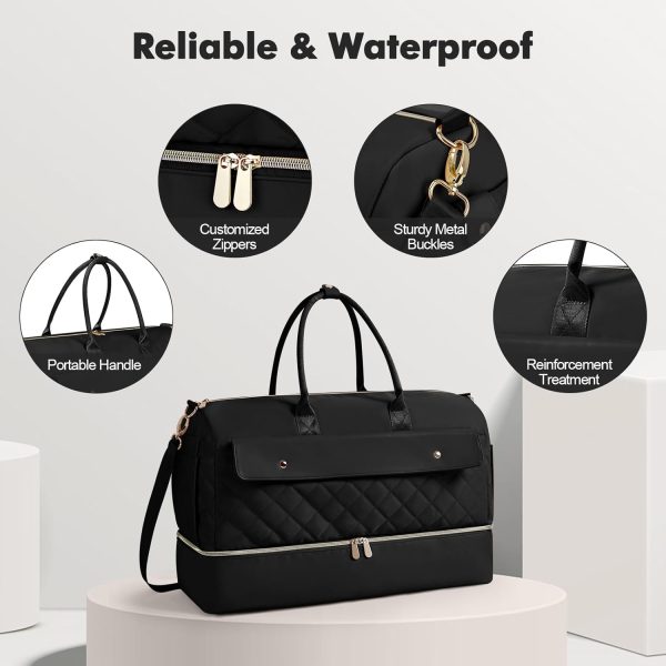 Wedama Weekender Bags for Women, Large Travel Duffel Bag with Shoe Compartment, Carry on Overnight Bag with Toiletry Makeup Bag, Gym Duffel Bag Travel Tote Bag for Travel Gym Camping Hospital, Black - Image 7